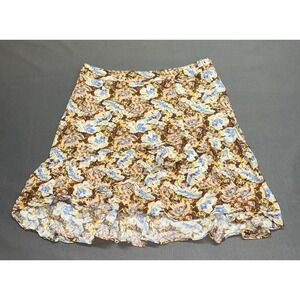 Free People Floral Mini Skirt Cocktail Ruffles Zipper EUC Sz 6 Rayon